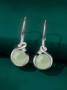 1 Pair 2025 New Fashion Earrings For Women, Simple Jade Ear Studs