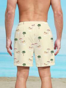 Shorts de playa para hombres de talla grande con estampado digital 3D de colores contrastantes, shorts informales y holgados, transpirables para el verano - Azul - Ver 2