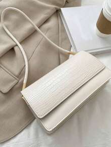 Fashion Versatile Casual Crocodile Embossed Flap Shoulder Bag - White - View 5