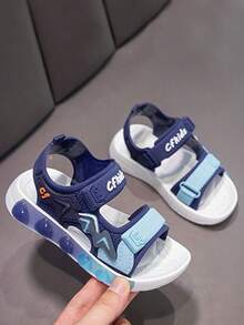 一双全新夏季婴儿鞋，带露趾钩环，运动软底，防滑，休闲沙滩凉鞋 - 藍色 - 查看 3