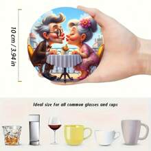 6 Stücke Holzuntersetzer, 3.94 Inch Paar-Design, hitzebeständige Holz Tischunterlagen, geeignet für Büro, Café, Feiertagsdekoration, ideal als Geschenk zu Weihnachten, Valentinstag, Thanksgiving, Vatertag und Muttertag, Feiertags-Dekoration, Wohndekoration