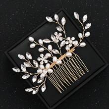 1 pieza Peine de pelo de vidrio con diseño floral elegante, accesorio de pelo adecuado para novia, boda, todas las estaciones