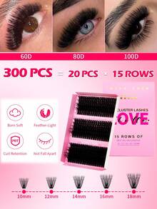 RITALASH 300pcs D Curl Christmas Gift Cluster Lash KitDIY Eyelash Extensions Long Individual Lashes Mixed Tray Lash Clusters Extensions DIY Cluster Lash At Home With Bond And Seal Applicator Cluster Lash Remover And Lash Brush - Black - View 6