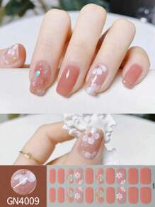 French Gradient Nail Stickers, Spring Nail Polish Stickers, Flower-Patterned Nail Stickers, Full-Cover Nail Stickers, Women's Nail Art, Sparkling Full-Cover Nail Art Stickers - Women's Self-Adhesive Nail Stickers