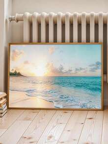 1幅帆布墙画海报，家居装饰礼品，描绘了宁静的海滩景色和壮丽的日落海面，非常适合在任何房间营造轻松惬意的氛围，可直接悬挂，可选配画框。 - 彩色 - 查看 9