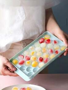 Molde de cubitos de hielo redondo de 33 celdas con tapa, molde de bolas de hielo de plástico, fabricante de bolas de hielo esféricas, caja de hielo con tapa, molde de cubitos de hielo de plástico para congelador, molde creativo de bolas de hielo - Multicolor - Ver 7