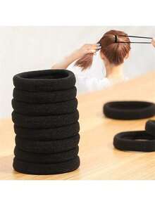 200/10 件女士百搭黑色高弹力发圈，柔软发带，百搭优雅的设计，简约风格，适合日常穿着、休闲、派对、通勤、度假、洗脸、淋浴、化妆、发型设计、搭配服装、发圈 - 黑色 - 查看 2