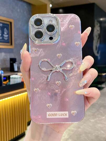 غطاء هاتف مزين بالراين ستون ذو ملمس ورق قصدير مثقب ثلاثي الأبعاد بشكل فيونكة، غطاء واقي مقاوم للصدمات متوافق مع أجهزة آبل 16 برو ماكس/15 برو، 14 برو، 13/12/11 مقاوم للماء ومقاوم للسقوط والخدش