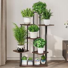 Plant Stand 5 Tier Indoor Metal Flower Shelf For Multiple Plants Corner Tall Flower Holders For Patio Garden Living Room Balcony Bedroom, Black (5 Tier-Black) - 7層-黑色+黑橡木 - 查看 3