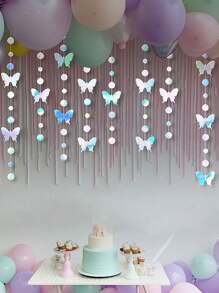 1 set - Illusion de papillon, points de traction, papillon suspendu au laser, papier voltigeur, cercle suspendu, décorations pour papillon volant. Fournitures pour mariage, baby shower, révélation de sexe, anniversaire