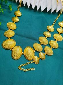 Conjunto de 4 joias banhadas a ouro para mulheres, incluindo colar, brincos, pulseira e anel. Adequado para casamento, festa, encontro, presente para o Dia das Mães, uso diário, estilo Oriente Médio.