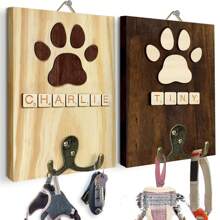 1pc Personalized Dog Leash Wall Mount Holder, Customizable Name Wooden Pet Collar & Key Storage Hanger Rack, Home Decor, Great Gift For Dog Owners