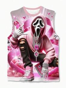 Plus Size Men's Skull Print Tank Top, Casual Holiday Top, Suitable For Outdoor Street Wear - Multicolor - View 1