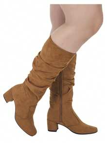 Loris Shoes Oficial Women's Wrinkled Long Boot With Over-The-Knee Zip, Square Toe, Low Heel, Comfortable 452 - 駝色 - 查看 7