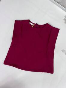 Women's Set: Summer Sleeveless Solid Color Round Neck Top And Wide Leg Pants With Belt And Bag - Redwood - View 3
