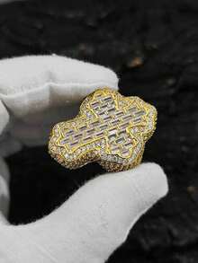 1pc Men's Hip Hop Style Cubic Zirconia Inlaid Triangle & Rectangular Shaped Pendant Necklace, Genuine Silver Plated - Silver - View 7