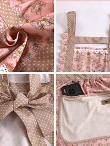 Women's Custom Floral Ruffle Apron Dress - Cute Princess Style Kitchen Apron With Towel, Oil-Proof Cooking Apron, Suitable For Home, Baking, Cleaning, Decorative Apron With Pockets, Oil-Proof Apron, Custom Homewear, Pastoral Style Apron, Gift For Her Home Chef Apron, Adjustable Vintage Apron, Create Housewife Look - Multicolor - View 7