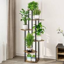 Plant Stand 5 Tier Indoor Metal Flower Shelf For Multiple Plants Corner Tall Flower Holders For Patio Garden Living Room Balcony Bedroom, Black (5 Tier-Black) - 6層-黑色+鄉村棕色 - 查看 2