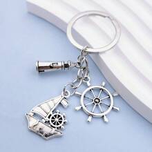 Fashionable Helm, Sailboat, Lighthouse Navigation Keychain For Men, Alloy Pendant Backpack