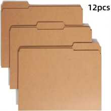 12pcs Legal File Folders, Reinforced 1/3 Cut Tab, Letter Size, Kraft Paper,Back To School,School Supplies