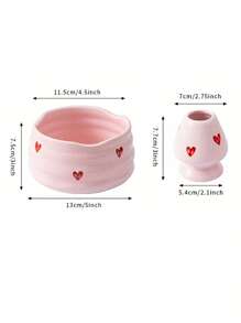 1pc/2pcs/4pcs/5pcs Pink Heart Ceramic Matcha Tea Set, Cute Matcha Utensils Combo Includes Matcha Bowl, Whisk And Stand, Bamboo Spoon, Sifter, Ideal For Matcha Lovers And Beginners, Great Gift For Mother's Day Back To School