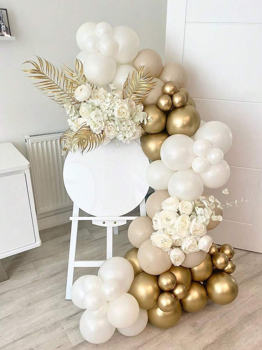 65pcs White, Gold, Beige Balloon Arch Kit, Suitable For Wedding, Engagement, Bridal Shower, Christening, Birthday Party Decoration And More - Multicolor - View 1