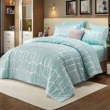 7pieces(Full/Queen/King)Lightweight Solid Comforter Set For All Seasons,Twin(5 Pieces),Soft & Comfortable Bed In A Bag Set For Student/Friends/Colleage,A Cloud-Like Sleeping Space All Year Round,Spring/Summer/Autumn/Winter,Great Gift - Màu xanh lam - Xem 1