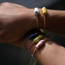 Pulsera de cerámica con pez multicolor y cordón, estilo bohemio, ideal para muñeca y tobillo