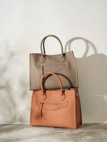 New Premium Leather Tote - Large Capacity, Unique Design, Ideal For Commuting With Laptop - Yellow - View 2