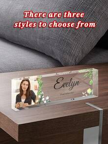 Personalized Acrylic Office Desk Name Plate - Customized With Photo And Name Engraved, Business Style Design, Floral Decor, Finish, Suitable For Office, Teacher, Receptionist, Professional Work Area Decoration Back To School - Multicolor - View 3