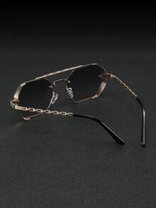 1pc Men's Gradient Metal Frame Polygon Fashionable Sunglasses, Versatile Trendty Style Suitable For Outdoor Shading - Ombre - View 2