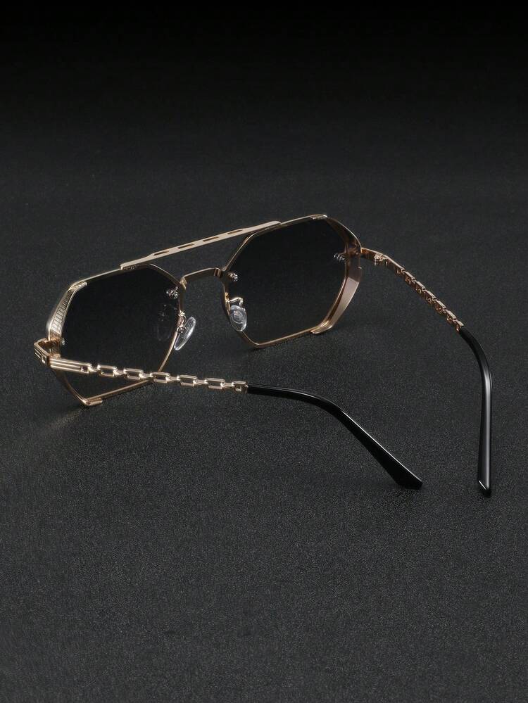 1 Peça Óculos de Sol Graduado Masculino com Armação de Metal Poligonal na Moda, Estilo Versátil e Adequado para Sombreamento ao Ar Livre - Degradê - Visão 2