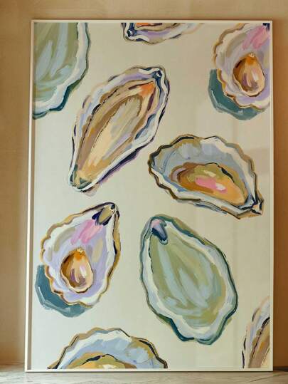 1 peça de pintura em tela, impressão artística de concha de ostra, pôster abstrato de casa de praia, estilo de decoração de arte clássica moderna, pintura a tinta sobre tela, adequada para sala de estar, quarto, cozinha, banheiro, decoração de parede de sala de aula, presentes para uso interno e externo, aniversário, formatura, moldura opcional