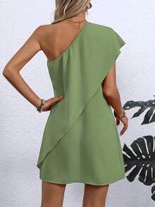 轻质涤纶不对称肩部连衣裙 - 女式修身休闲