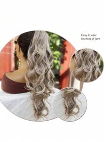1pc Long Curly Hair Ponytail Clip-On, Big Wave High Ponytail, Natural Hair Ponytail Extension