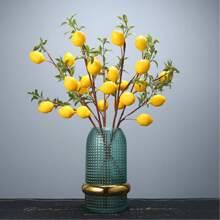 1 pièce Branche artificielle de citron de 60 cm à 5 têtes, en matériau PE, plante artificielle, fleurs artificielles, décoration pour la Fête des Mères, décoration de saison de mariage, centre de table, plante artificielle, décoration de chambre, de bureau, de jardin, décoration de fête, de dortoir scolaire, de bureau