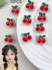 10pcs/Pack New Mini Cherry Barrettes For Kids, Versatile Short Hair Clips, Side Bang Hair Accessories