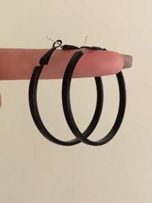 1 Pair Retro Leather Round Hoop Earrings For Women, Minimalistic Fashion Dangle Earrings For Party, Casual And Holiday Wear, Black