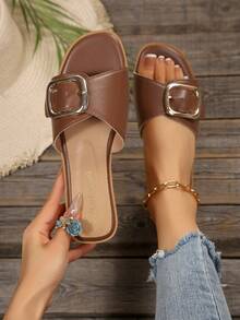 Giày sandal đế bằng kiểu Bohemian thời trang mới với khóa cài dành cho nữ. - màu nâu - Xem 2