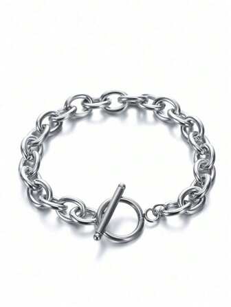 1ชิ้น สร้อยข้อมือแบบโค้งรูปตัว O ที่มีกาวล็อค สแตนเลสสตีล แบบมินิมอล เหมาะสำหรับผู้ชาย