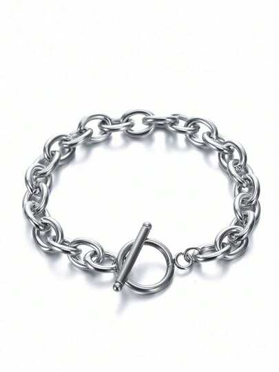 1pc Minimalist Stainless Steel O-Shape Chain OT Clasp Bracelet, Suitable For Men