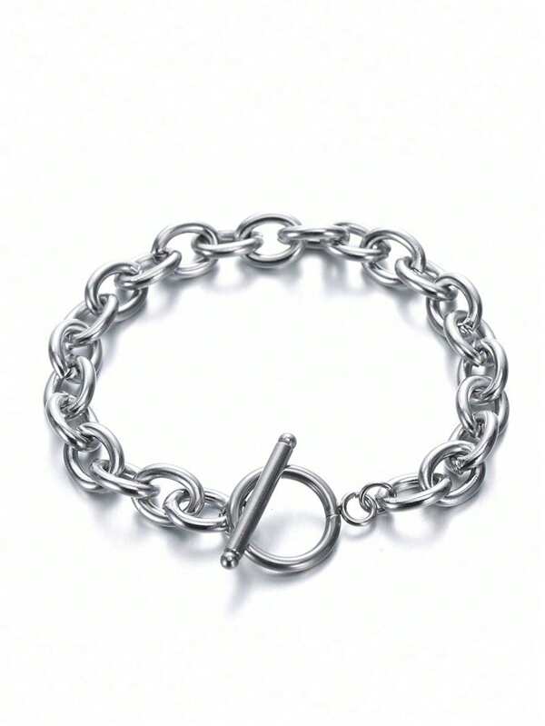 1 pieza Pulsera minimalista de acero inoxidable con cadena en forma de O y cierre de palanca, adecuada para hombres