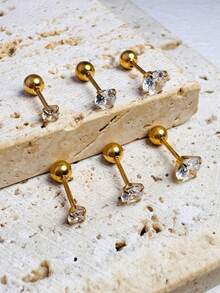 3 副經典圓形女式氧化鋯耳釘，不銹鋼女式軟骨，耳屏，耳垂，Daith 穿孔首飾