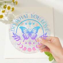 1 件阳光捕手窗户彩膜透明玻璃贴纸波西米亚独特月亮蝴蝶莲花元素玻璃静电贴纸窗户装饰贴纸静电吸附可重复使用适用于家庭和厨房窗户装饰送给家人和朋友的完美礼物。