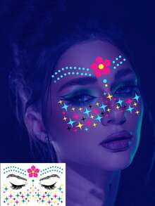 1pc Neon Tattoo Stickers, Suitable For Masquerade, Bars, Party, KTV Valentine's Day Accessories - Multicolor - View 2
