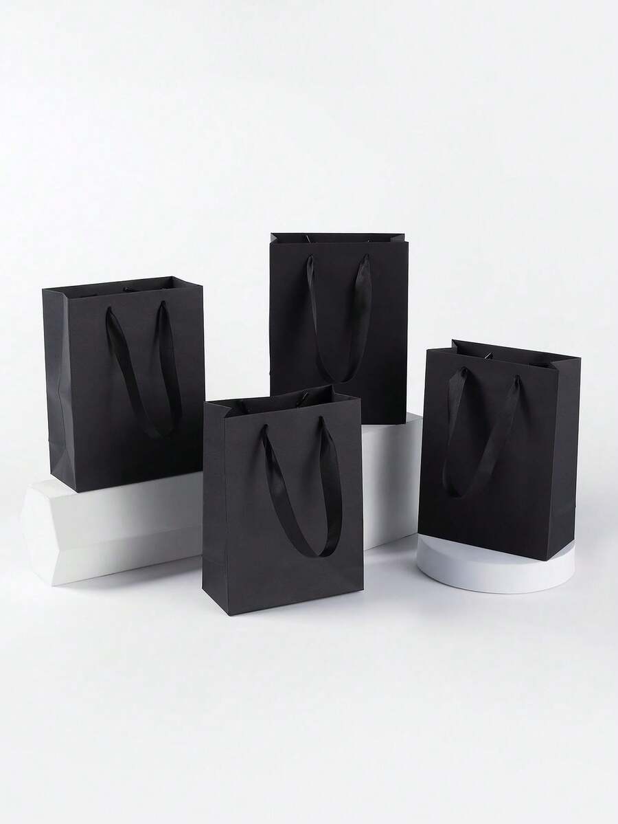 4pcs Black Gift Bags, Party Gift Packaging Bags, Holiday Gift Bags