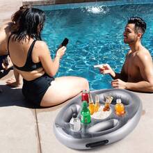 Inflatable Waterproof Bar Drink And Food Floating Tray, Multi-Functional Pool Party Cooler Cup Holder - Grey - View 2