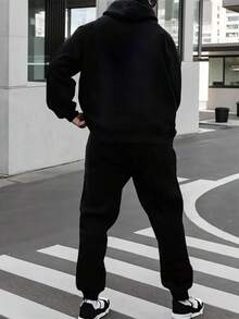 Conjunto de sudadera con capucha para hombre Boston Est 1997, chándal deportivo de poliéster con bolsillos, sudadera con capucha informal de punto holgado de otoño/invierno con estampado y pantalones de chándal, conjunto de salón de punto holgado de manga larga - Negro - Ver 2