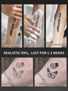 1 pezzo Tatuaggio temporaneo a farfalla, tatuaggio semi-permanente, impermeabile e antitraspirazione, durata 1-2 settimane, realizzato con succhi vegetali, antifrizione, non riflettente, falso tatuaggio nero per donne e uomini, adesivi per tatuaggi per braccio, torace, gamba, addome, vita, dito, collo, schiena, arte del corpo modernista