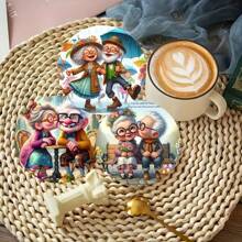 6 Stücke Holzuntersetzer, 3.94 Inch Paar-Design, hitzebeständige Holz Tischunterlagen, geeignet für Büro, Café, Feiertagsdekoration, ideal als Geschenk zu Weihnachten, Valentinstag, Thanksgiving, Vatertag und Muttertag, Feiertags-Dekoration, Wohndekoration